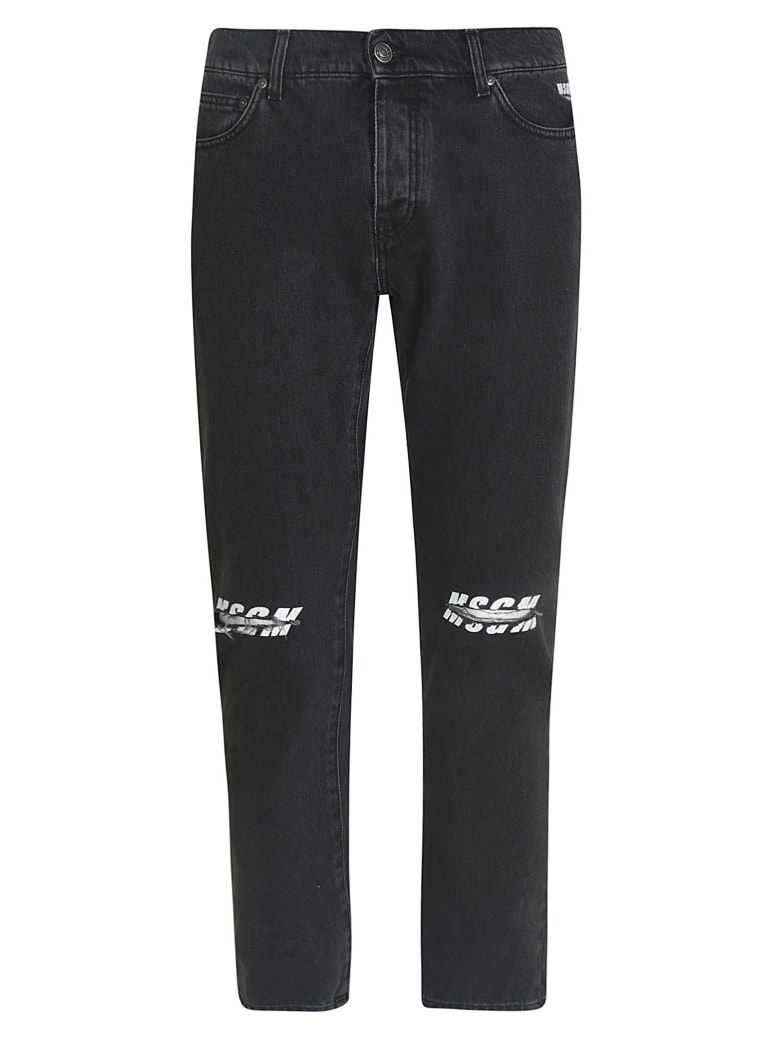 MSGM Destroyed Logo Jeans - black