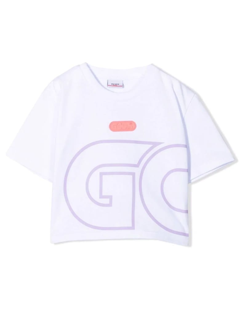 GCDS Mini White Cotton Cropped T-shirt - Bianco