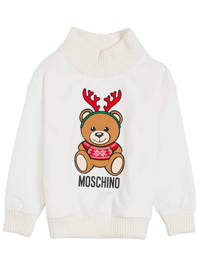 Moschino White Cotton Sweatshirt With Teddy Print - White