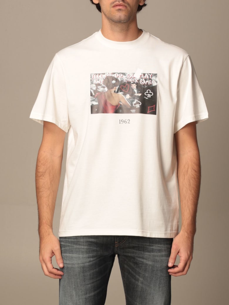 Throwback T-shirt Throwback Cotton T-shirt With Poker Print - White