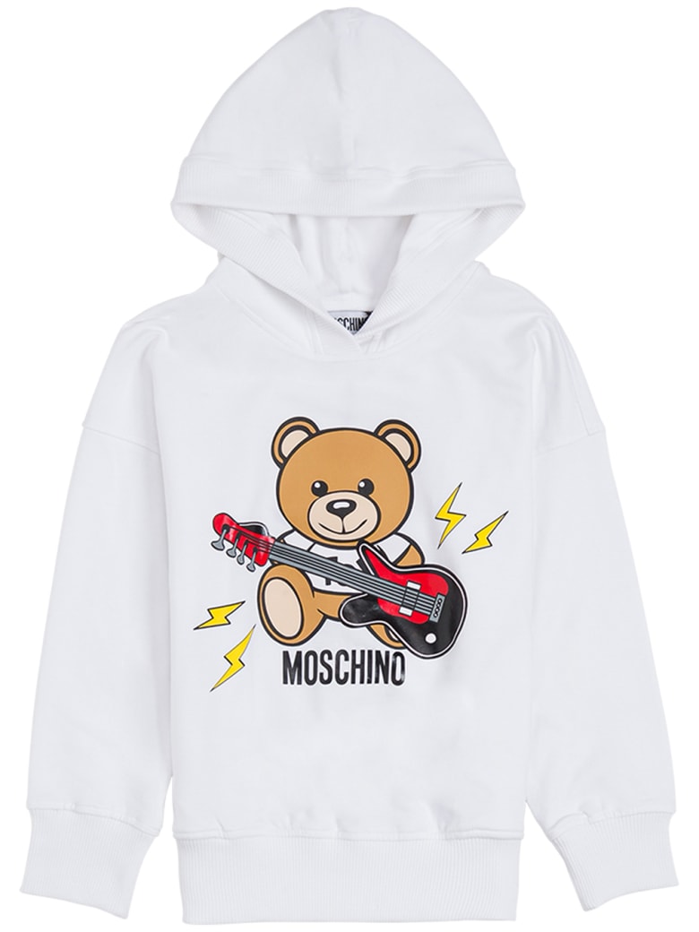 Moschino White Cotton Hoodie With Teddy Rock Print - White