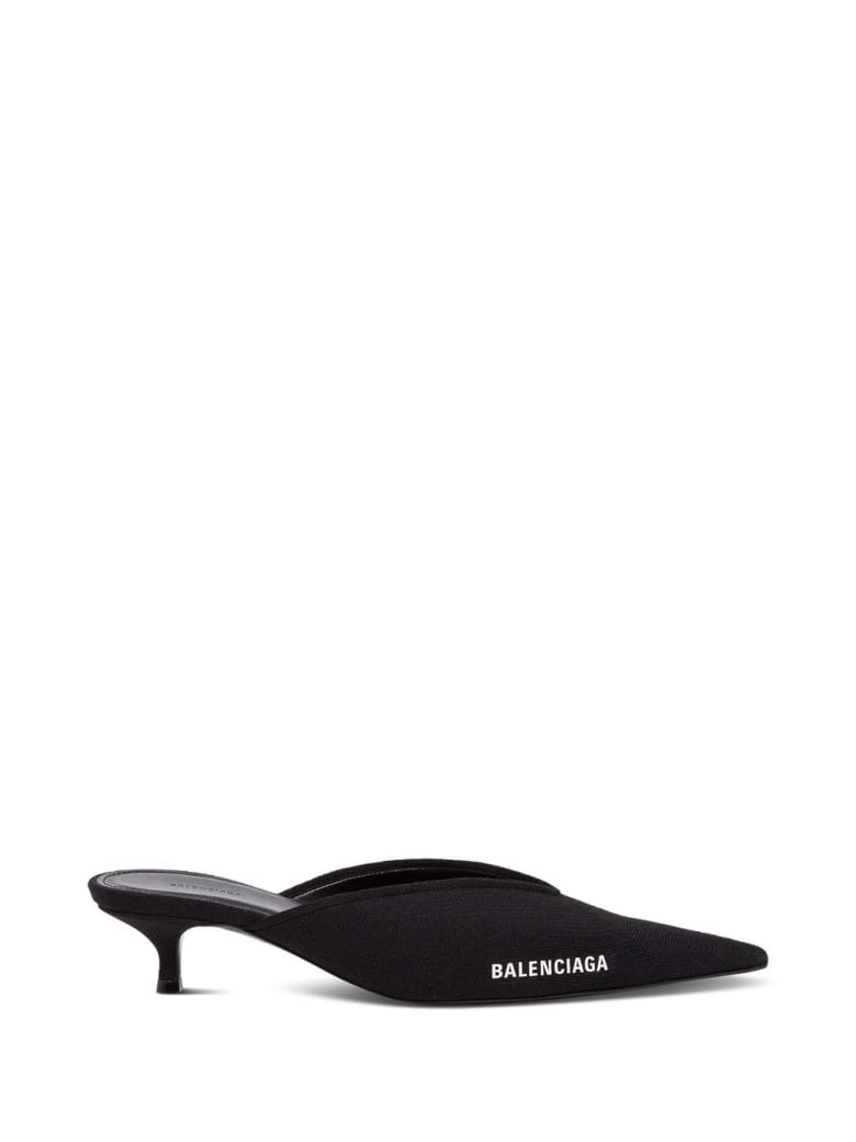 Balenciaga Pointed Mules Knife With Logo - Black