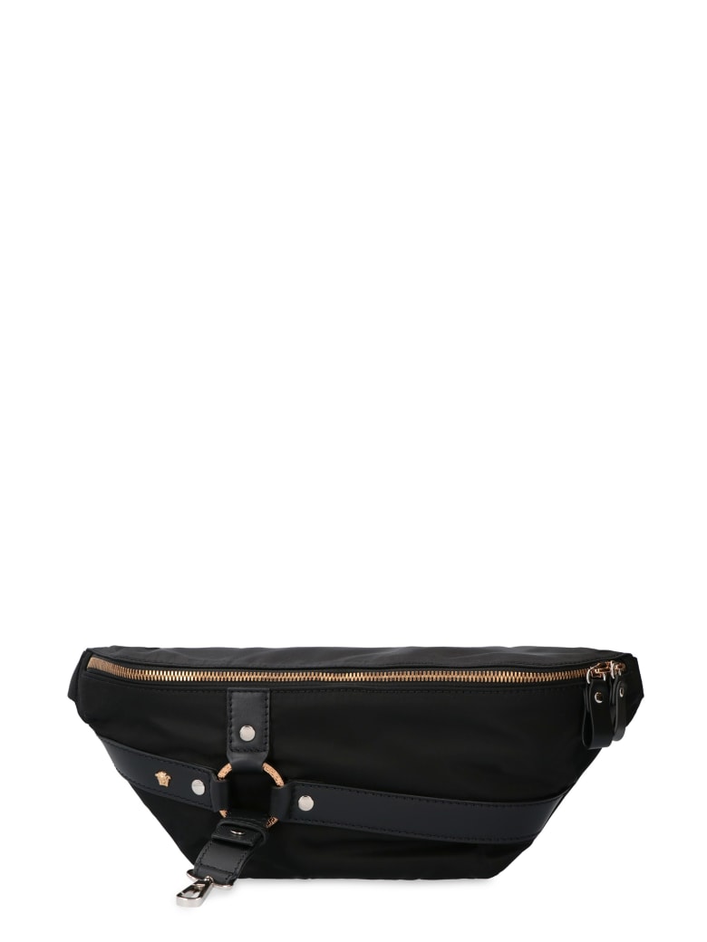Versace Nylon Belt Bag With Leather Details - black