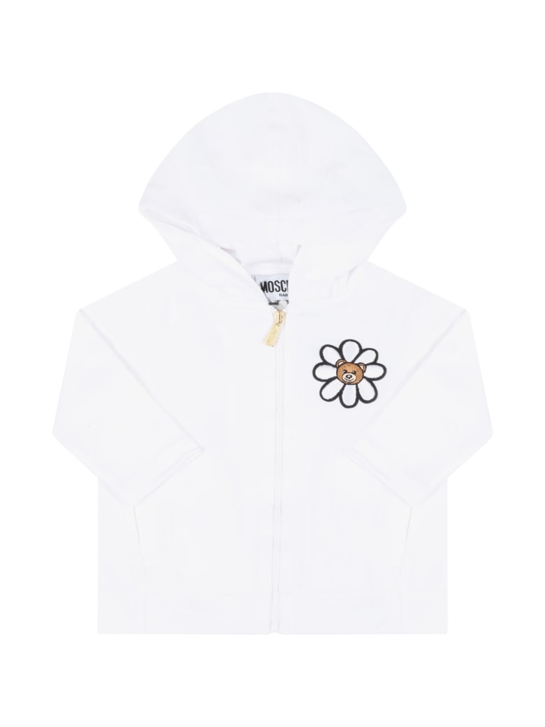 Moschino White Sweatshirt For Babygirl With Logo - Bianco Ottico