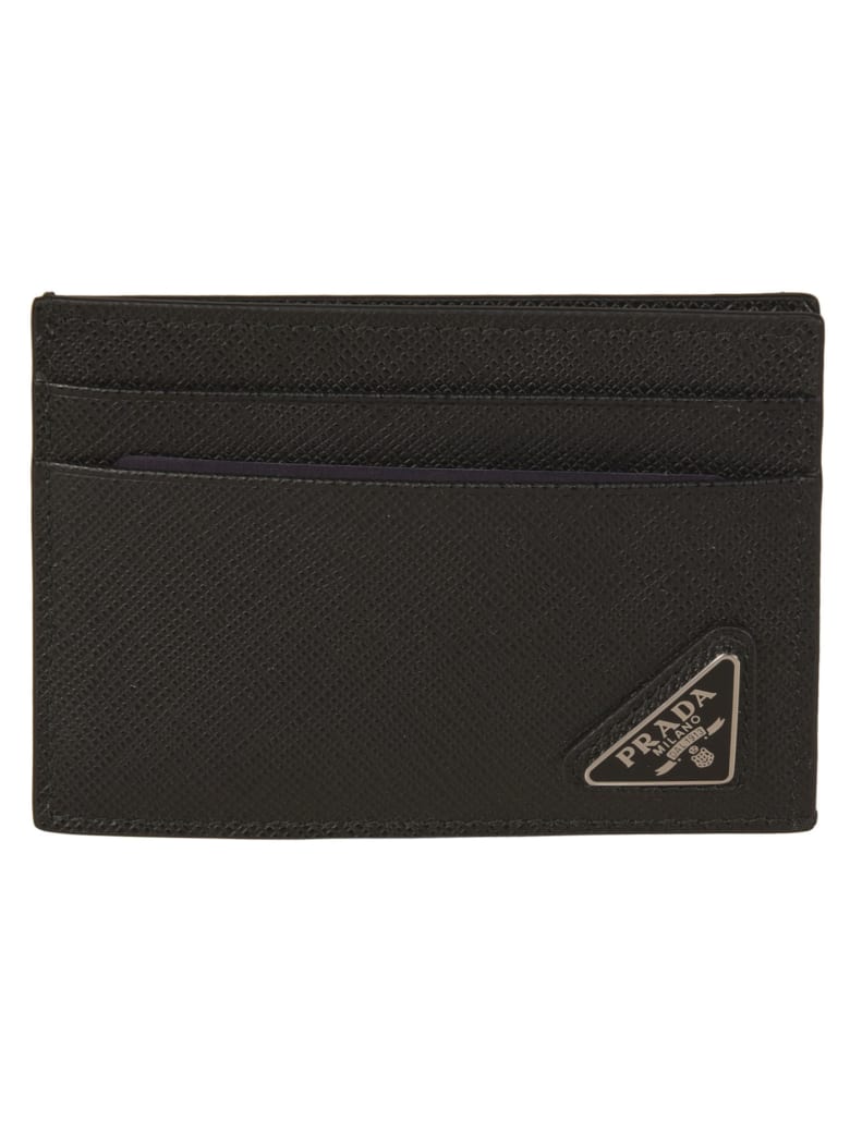 Prada Logo Plaque Clipped Card Holder - Black