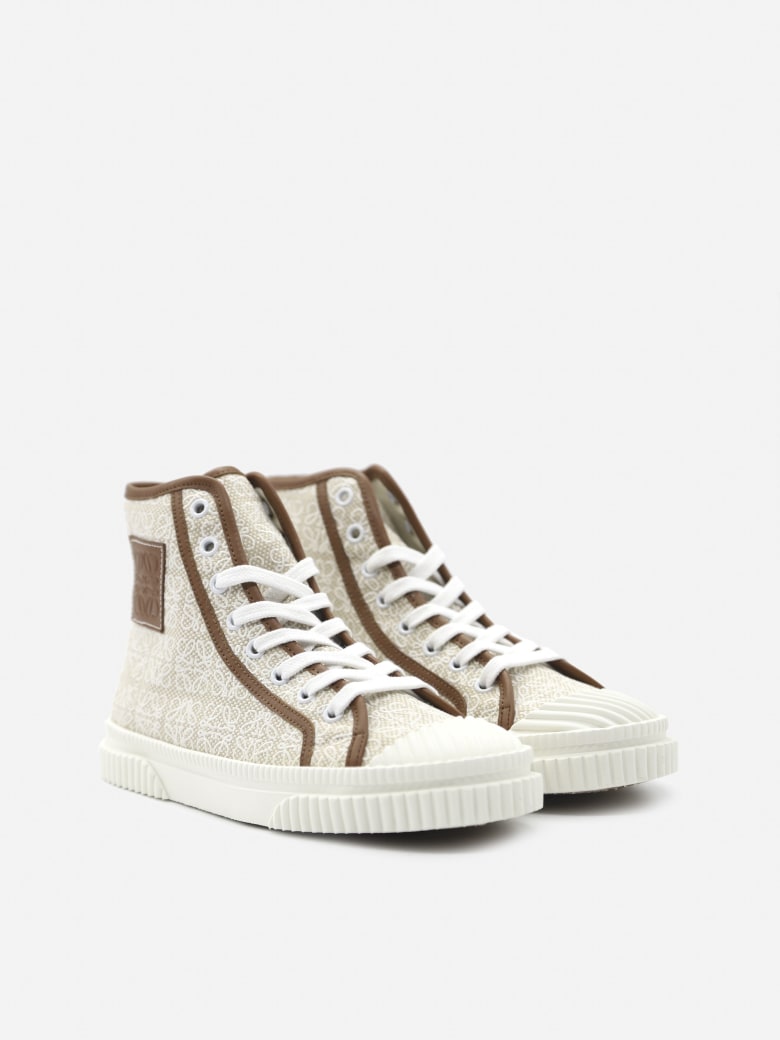 Loewe High Top Sneakers In Cotton Canvas With All-over Anagram Print