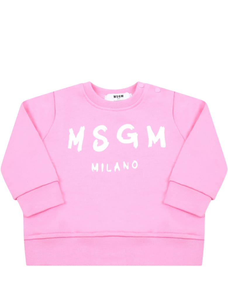 MSGM Pink Sweatshirt For Babygirl With Logo - Pink