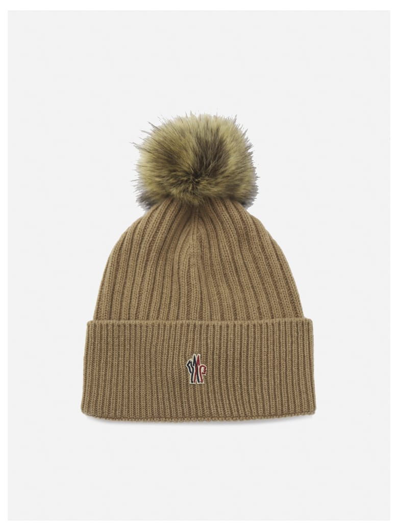 Moncler Wool Hat With Logo Patch - Beige