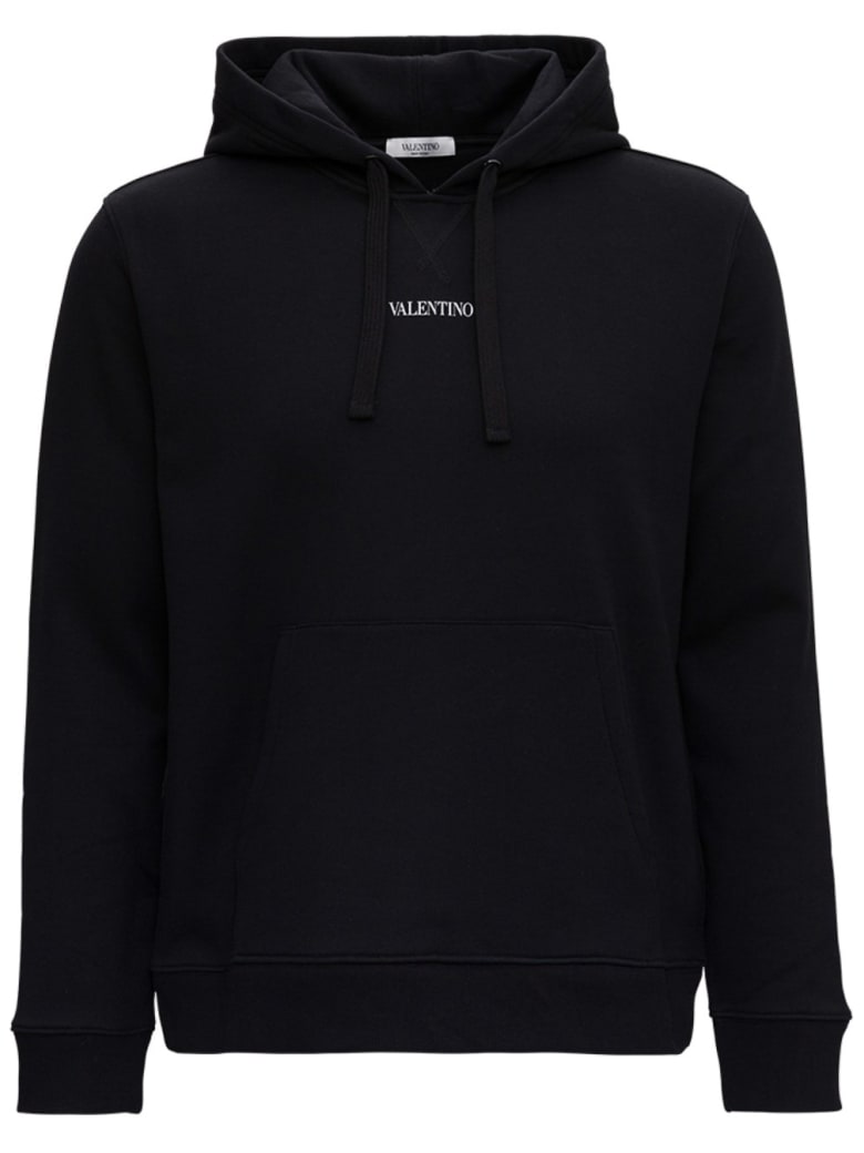 Valentino Jersey Hoodie With Logo Print - Black