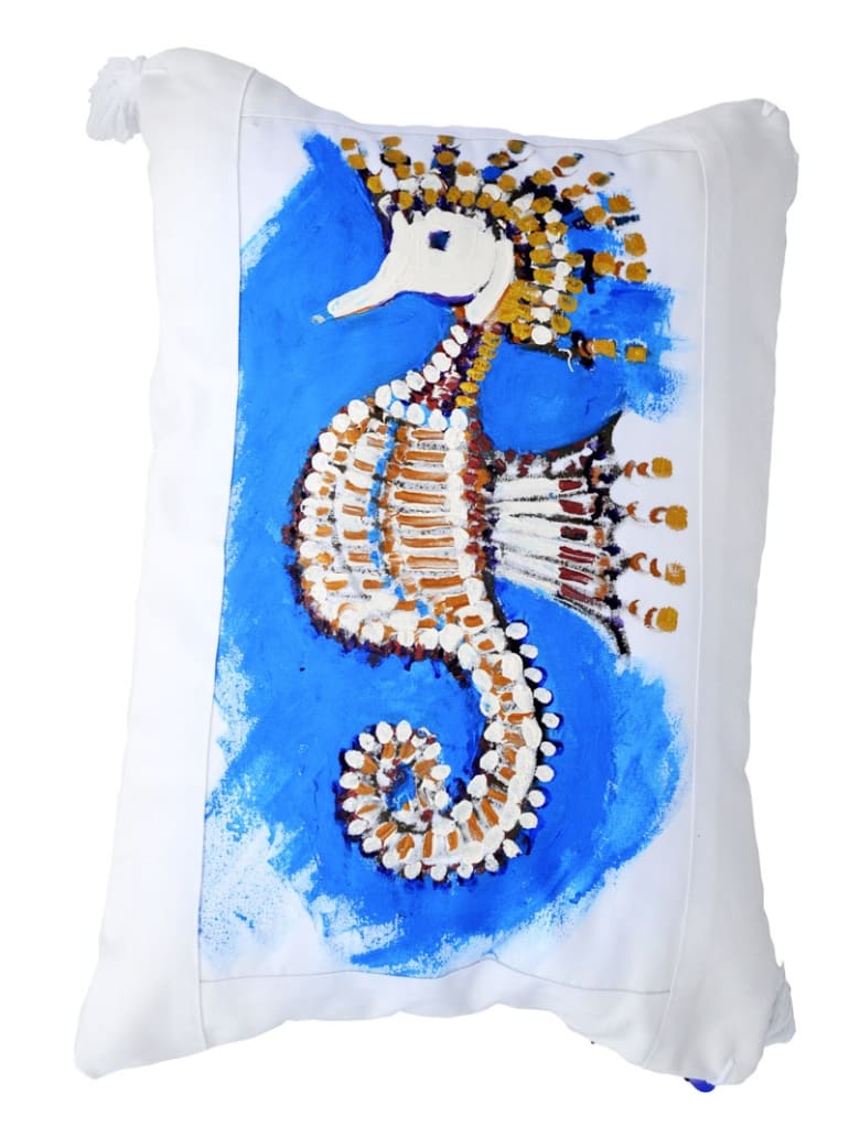 Le Botteghe su Gologone Cotton Hand Painted Indoor Cushion 80x80 cm - Fantasy Cyan
