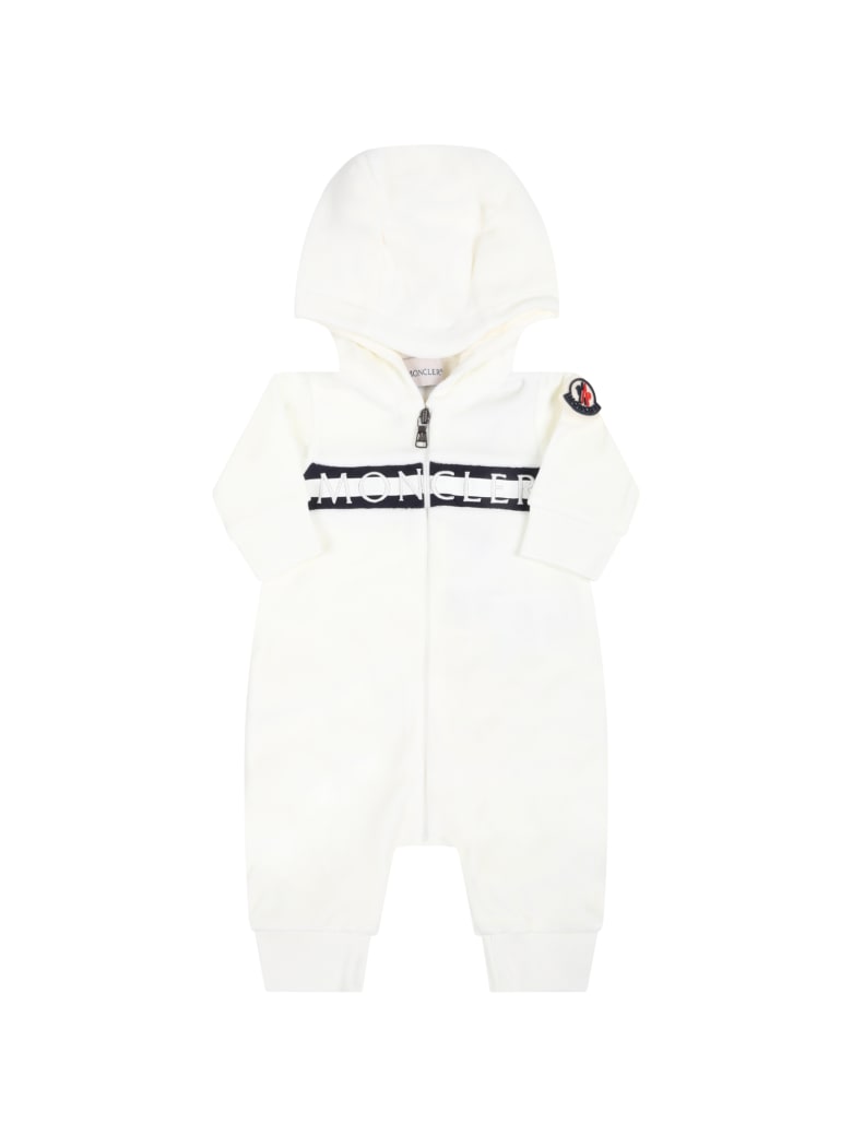 Moncler Ivory Babygrow For Baby Kids With Logo - Ivory