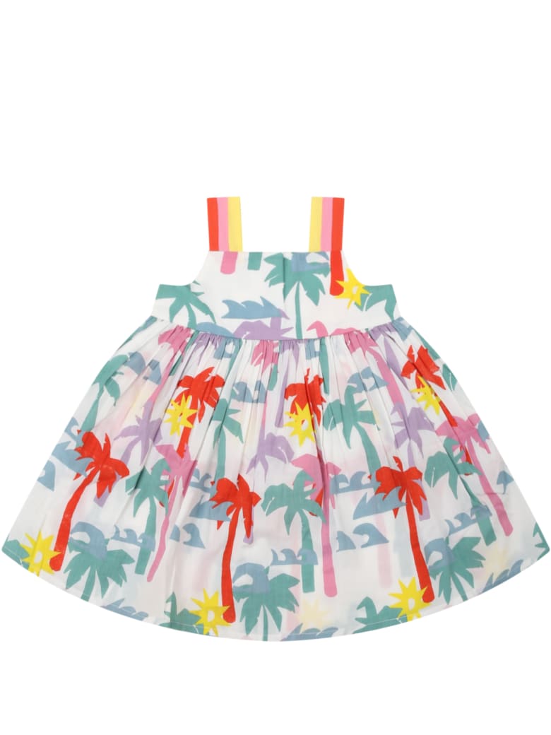 Stella McCartney Kids White Dress For Babygirl With Palm Trees - Multicolor