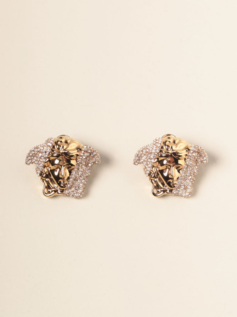 Versace Jewel Palazzo Dia Versace Earrings With Crystal Medusa Head - Gold