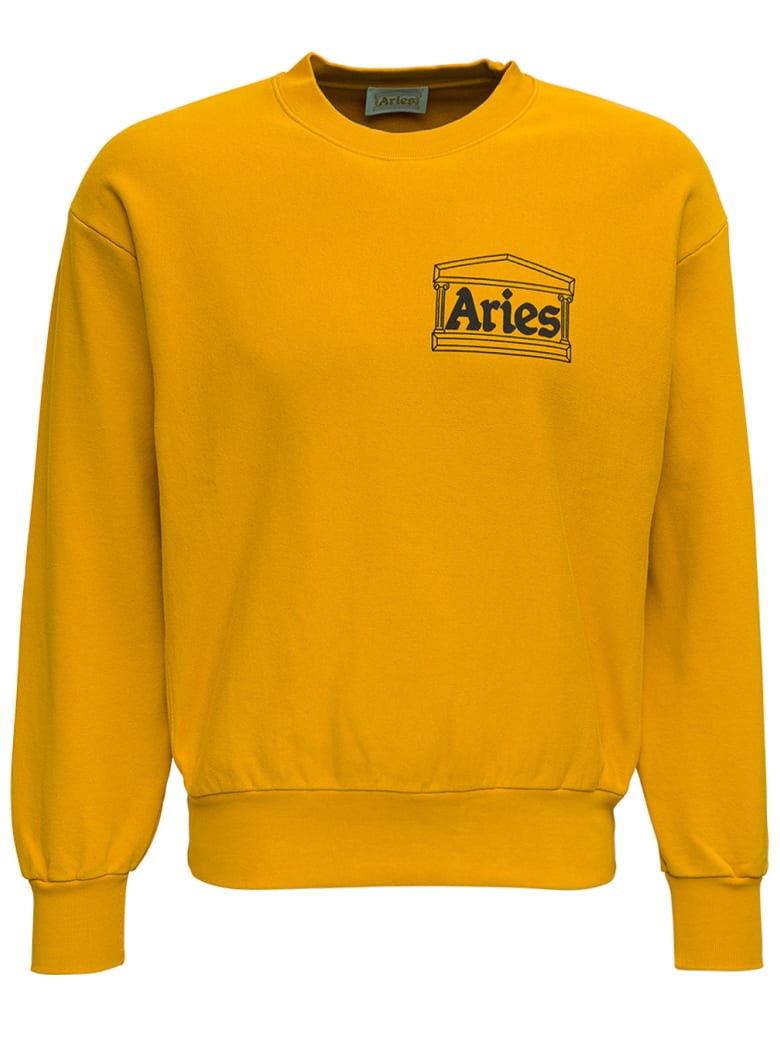 Aries Mustard Colored Jersey Sweatshirt With Logo Print - Yellow