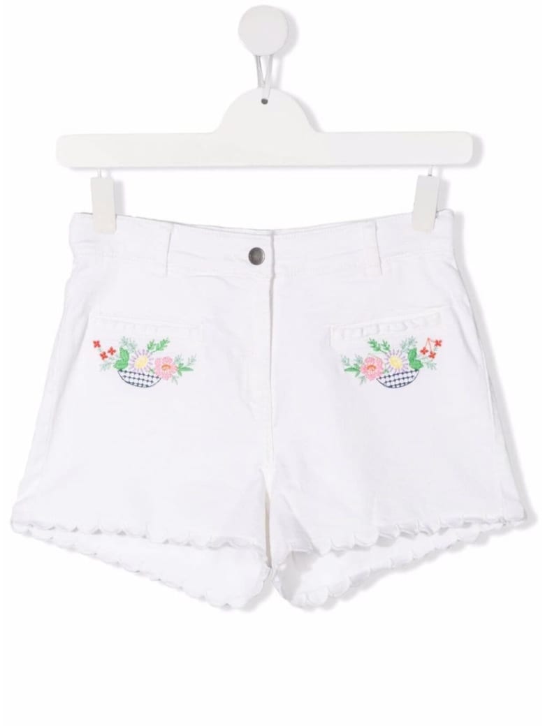 Stella McCartney Kids White Cotton Shorts With Floral Embroidery - White