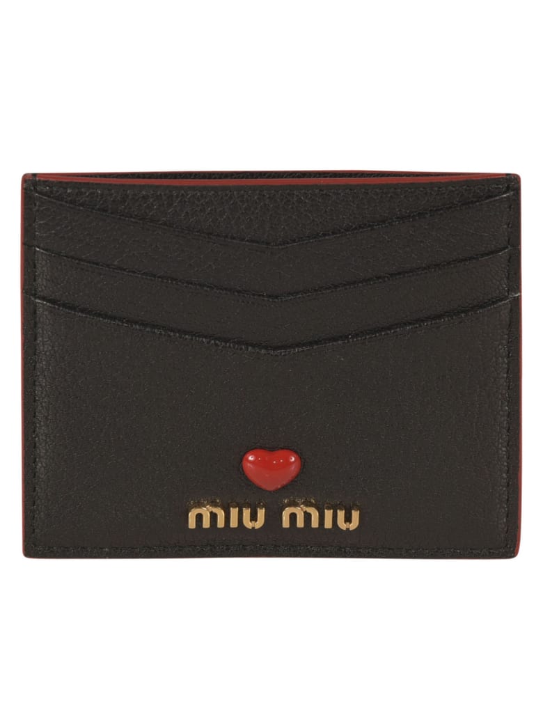 Miu Miu Embossed Heart Logo Card Holder - Black