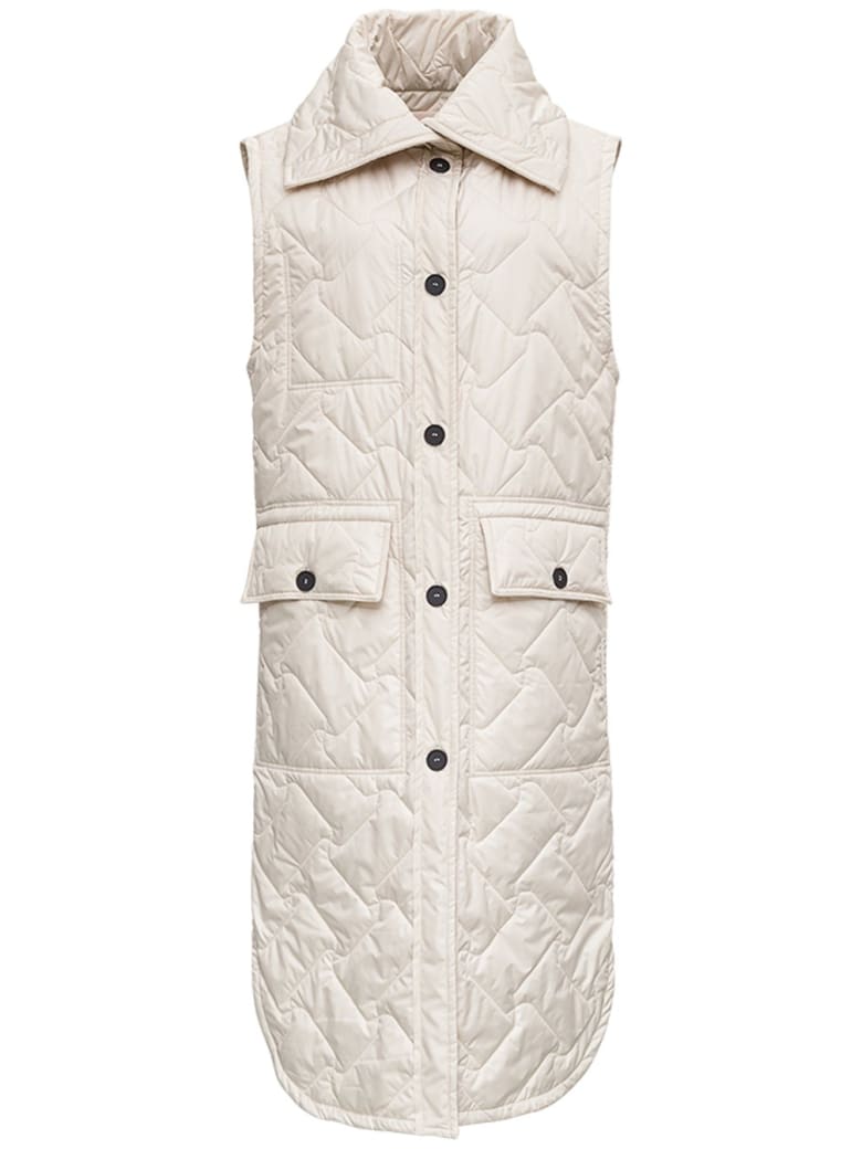 Tela Birillo Long Down Jacket In Beige Quilted Nylon - Beige