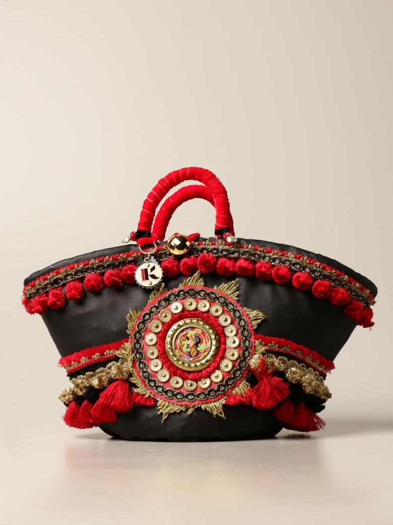 Sikuly Handbag Noto Sikuly Leather Coffa Bag With Maxi Pompom And Embroidery - Multicolor