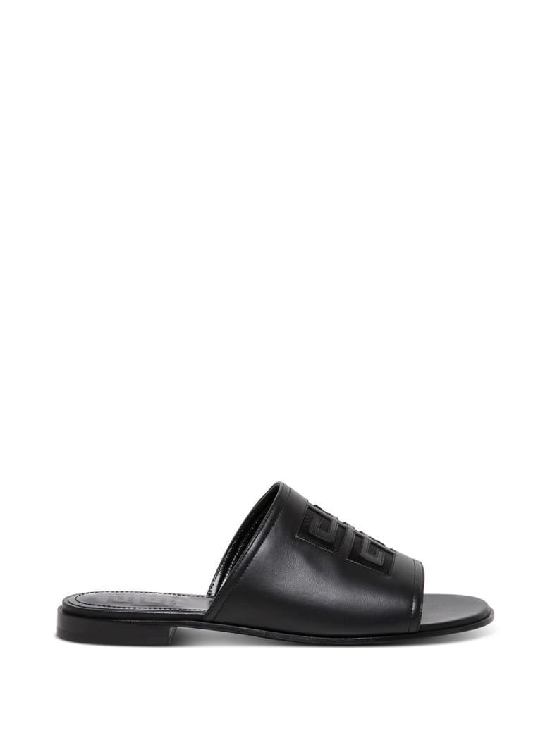 Givenchy 4g Slide Sandals In Black Leather With Logo - Black