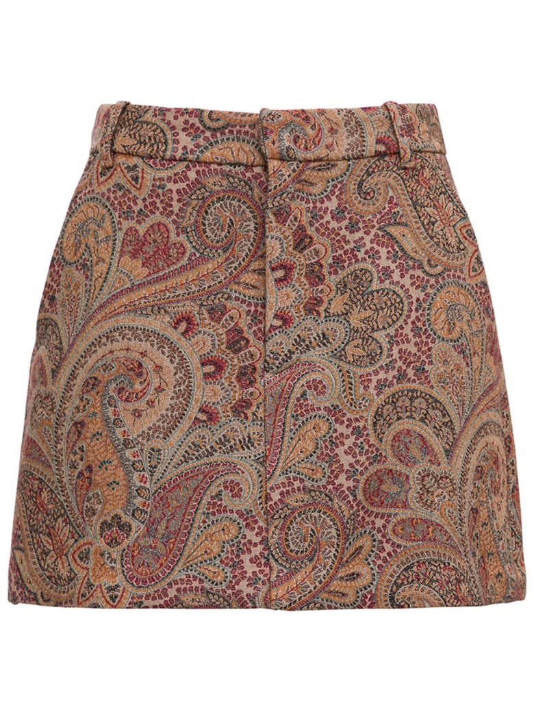 Etro Divided Mini Skirt With Paisley Jacquard Motif - Beige