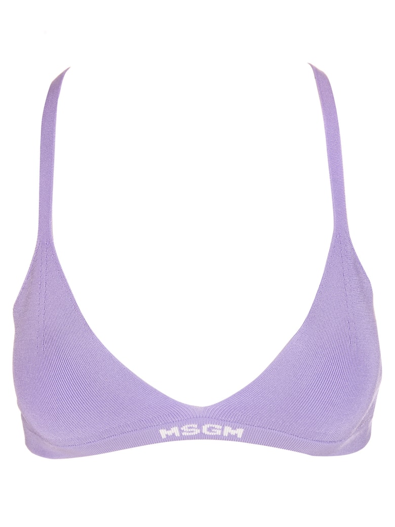 MSGM Purple Ribbed Knit Logo-hem Bra - Viola
