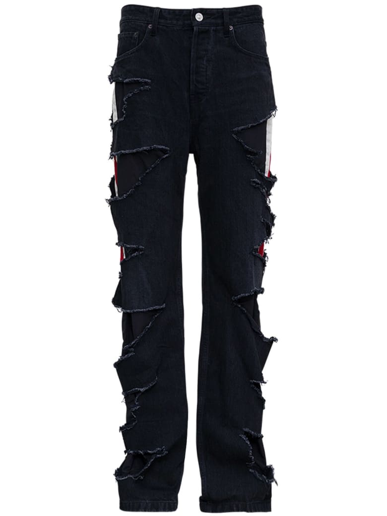 Balenciaga Slashed Loose Organic Denim Trousers - Black