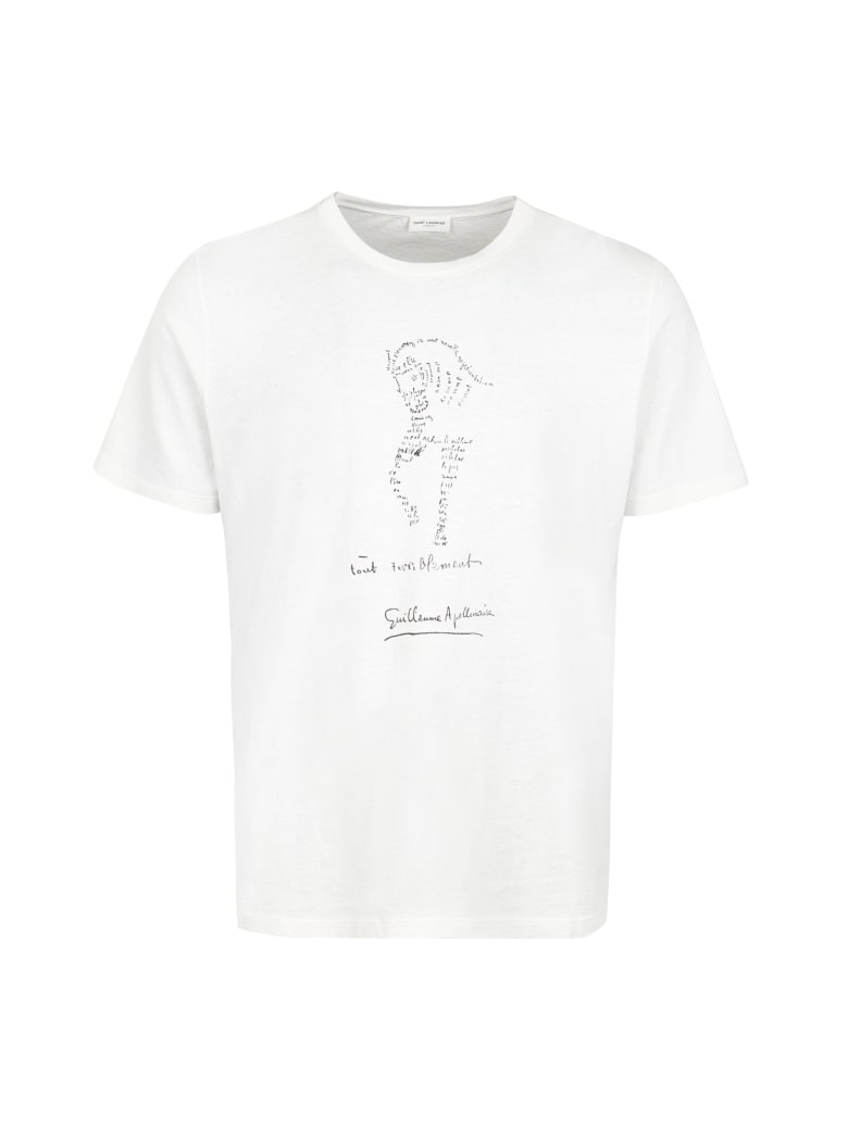 Saint Laurent Printed Cotton T-shirt - Ecru