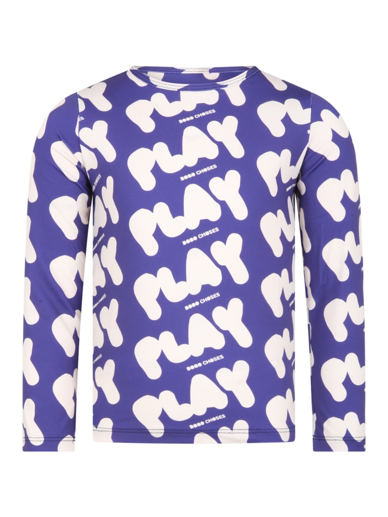 Bobo Choses Blue Swim Top For Kids With Logos - Blue