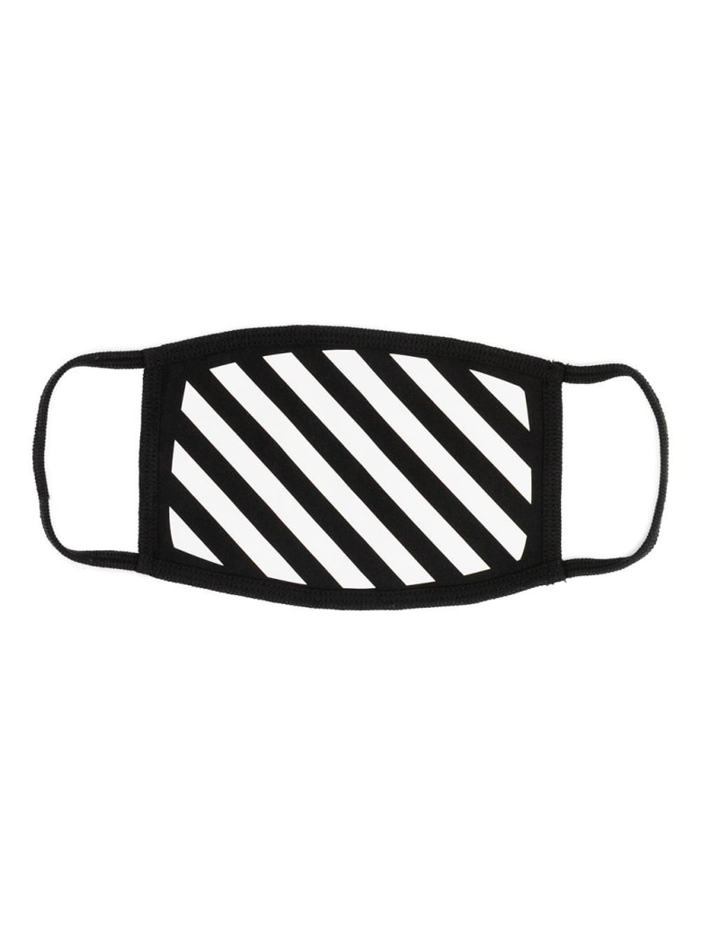 Off-White Cotton Mask With Diagonal Print - Black