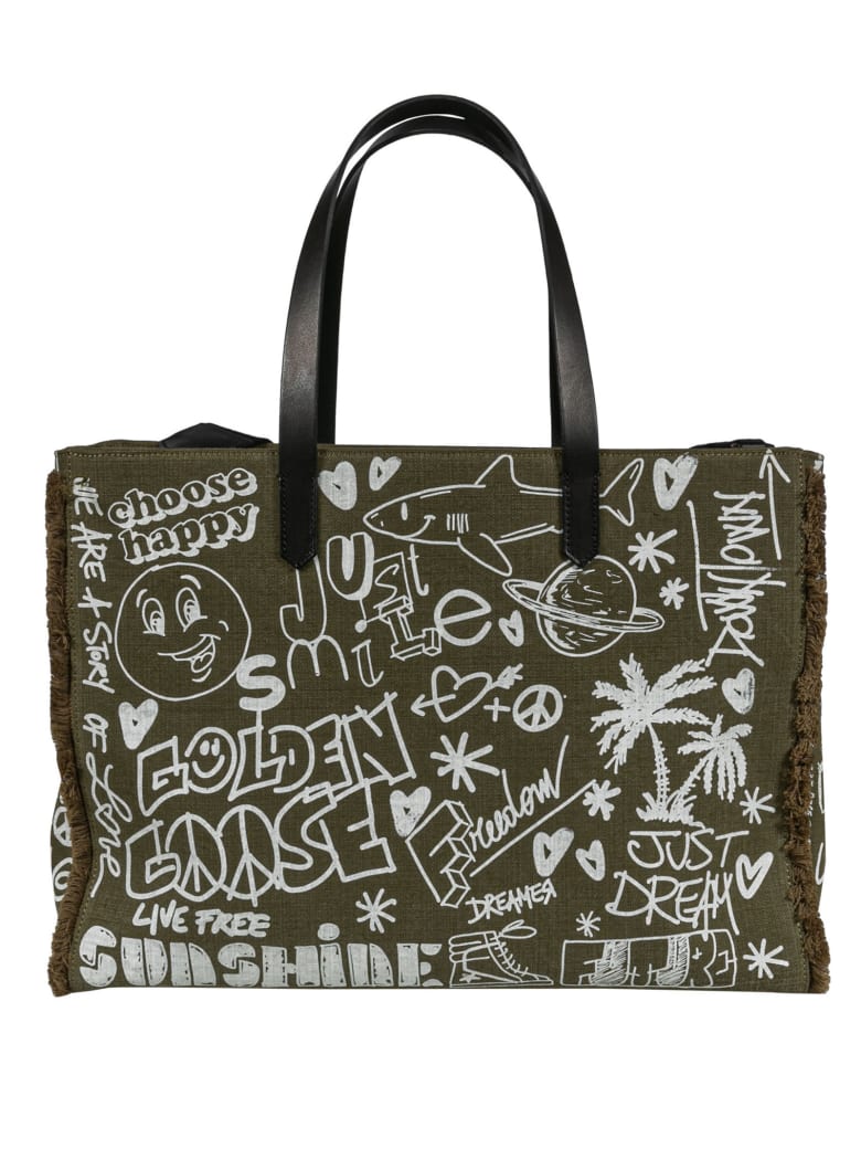 Golden Goose California Printed Tote - Lichen Green/White