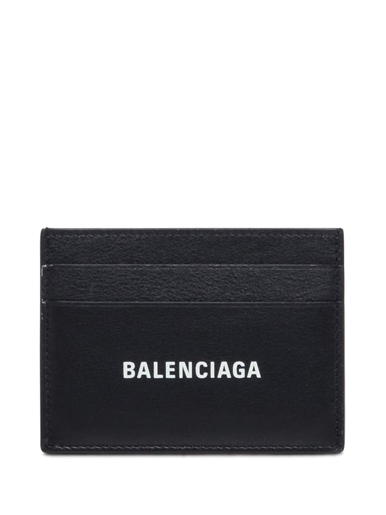 Balenciaga Black Leather Card Holder With Logo - Black