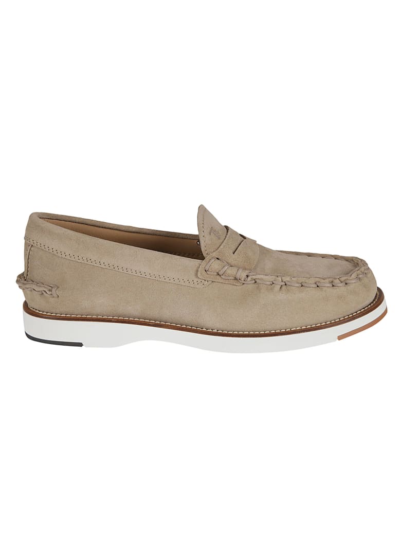 Tod's Exposed Stitching Logo Stamp Loafers - Beige
