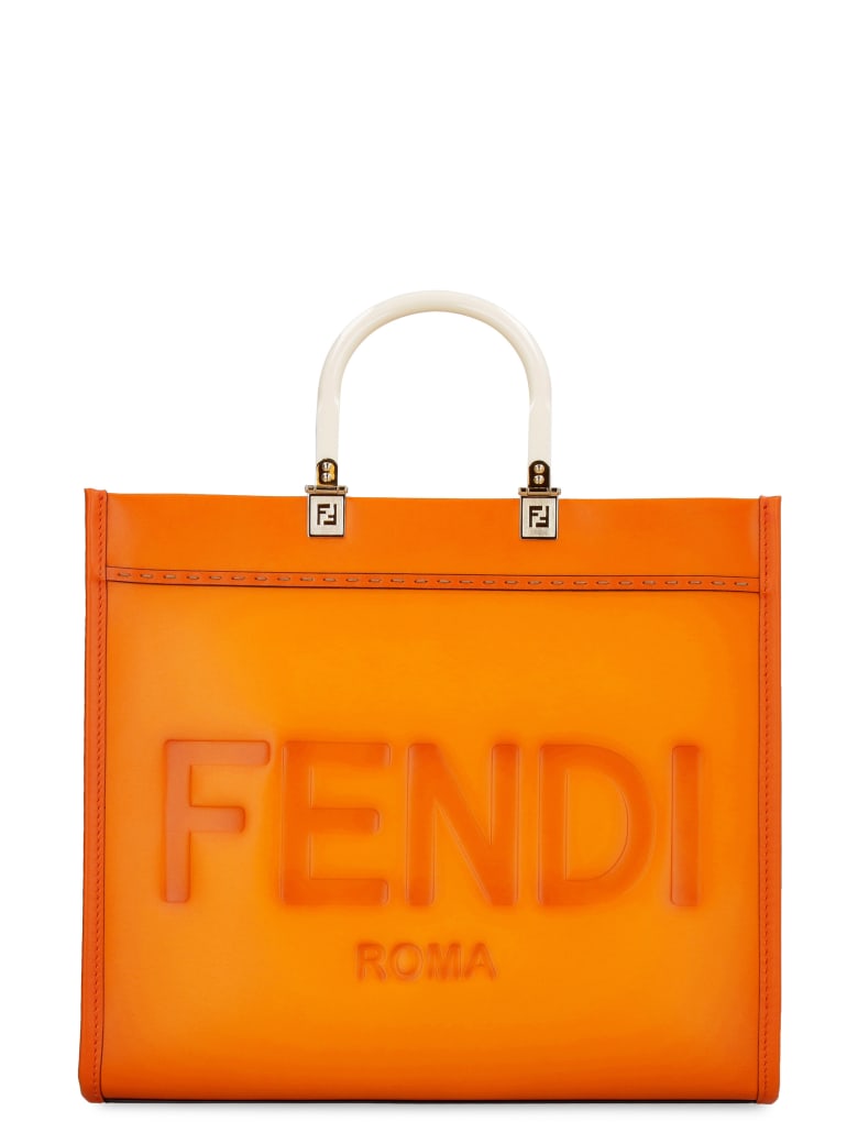 Fendi Sunshine Leather Tote - Orange