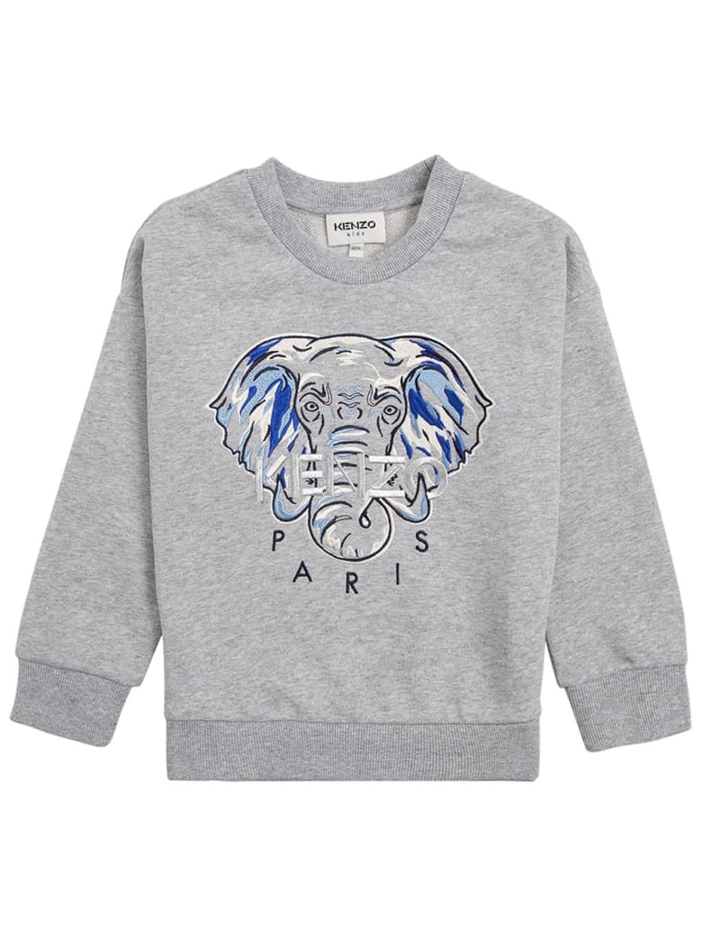 Kenzo Kids Grey Cotton Sweatshirt With Print - Grey