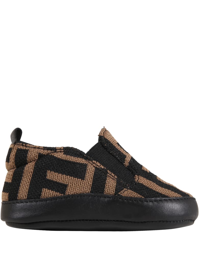 Fendi Brown Sneakers For Babykids With Double Ff - Brown