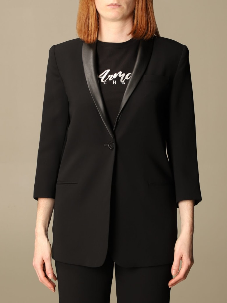 Armani Collezioni Armani Exchange Blazer Armani Exchange Single-breasted Jacket With Synthetic Leather Collar - Black