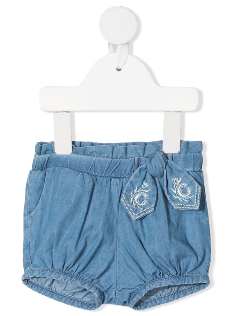 Chloé Bow-detail Denim Shorts - DENIM SCURO