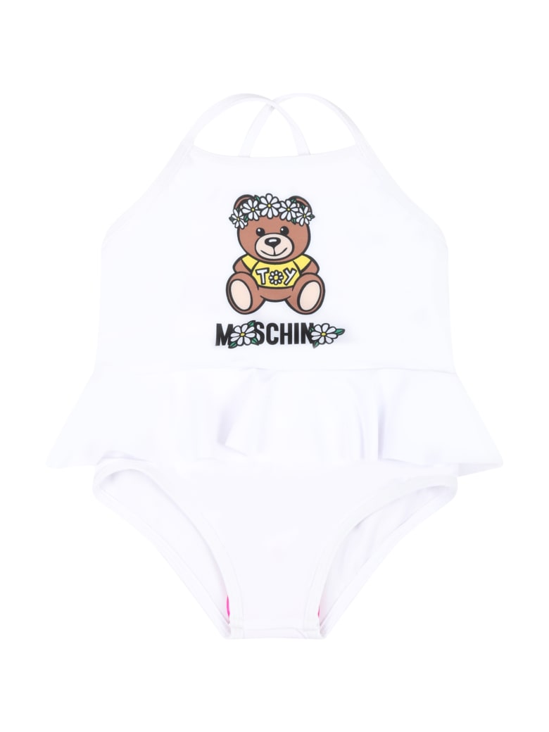 Moschino White Swimsuit For Babygirl With Teddy Bear - White