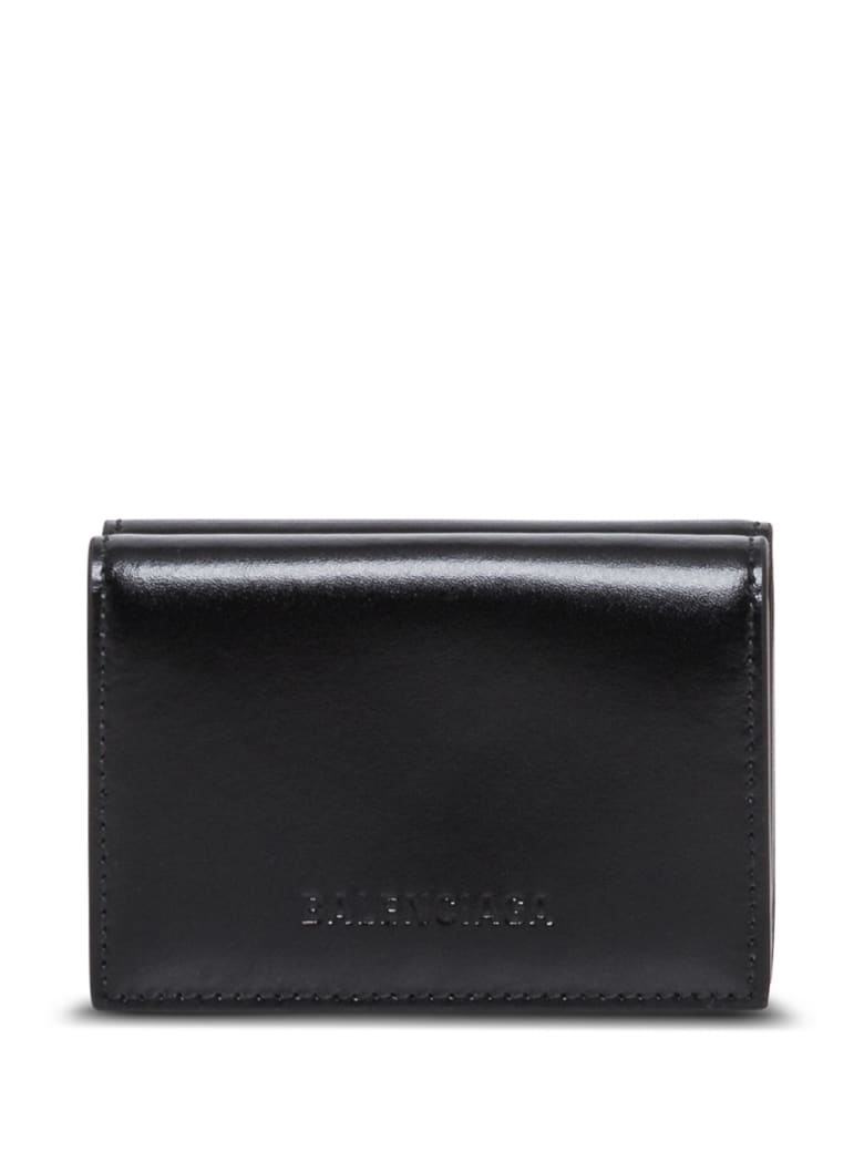 Balenciaga Essential Black Leather Wallet With Logo - Black