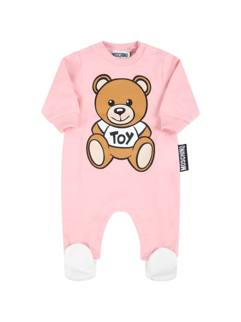 Moschino Pink Babygrow For Baby Girl With Teddy Bear - Pink