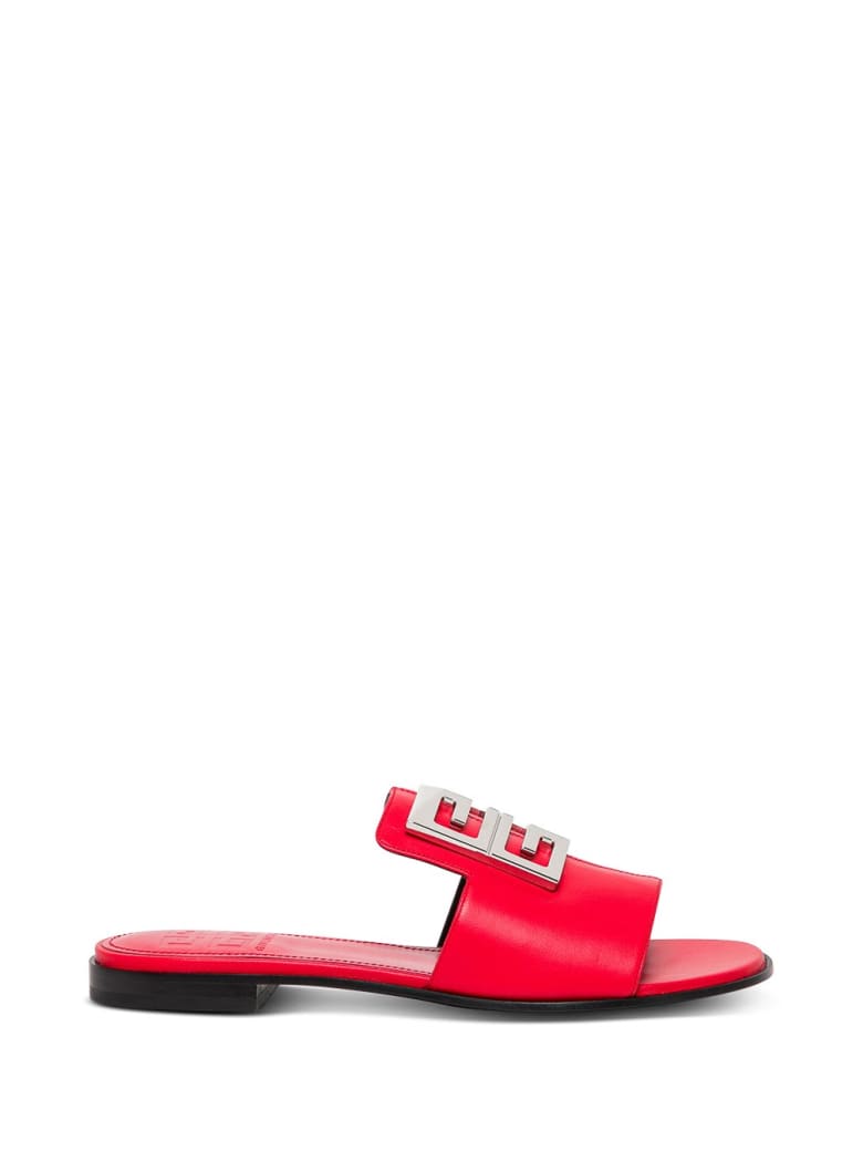 Givenchy 4g Flat Sandals In Red Leather - Red