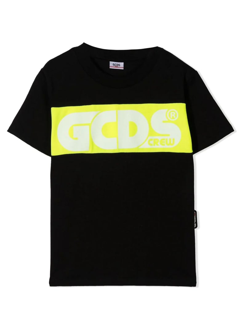 GCDS Black Cotton T-shirt - Nero+giallo