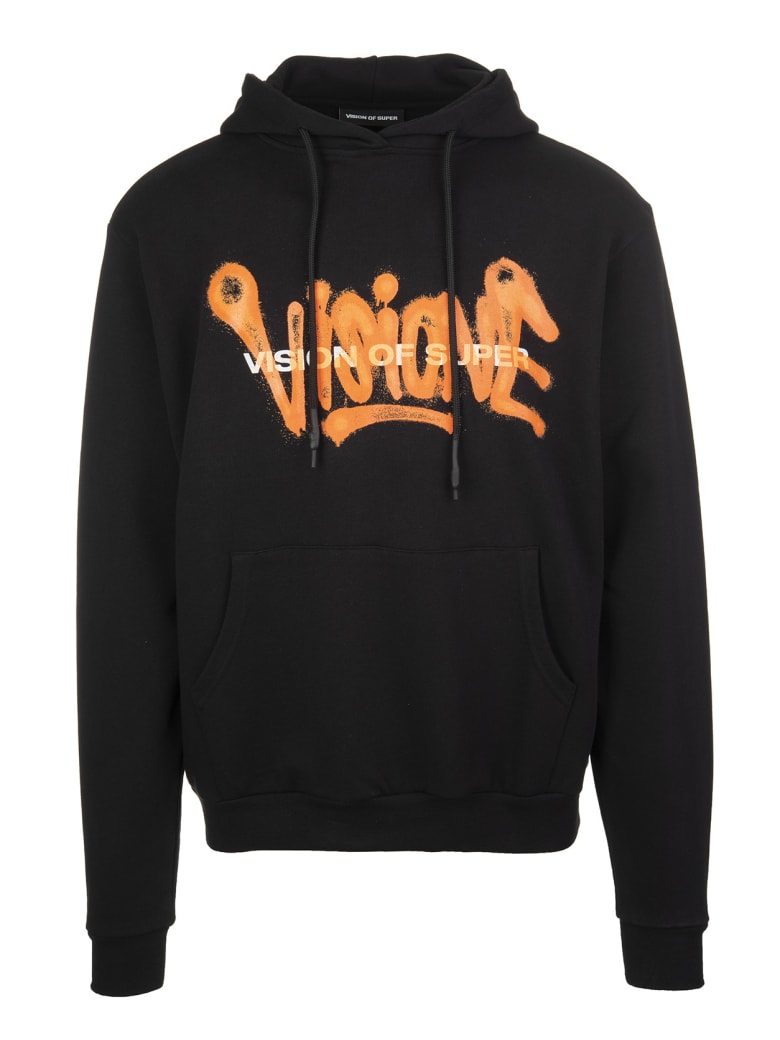 Vision of Super Black And Fluo Orange Man "visione" Hoodie - Black/orange