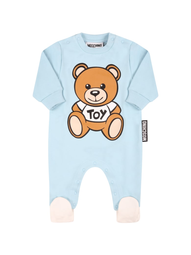 Moschino Light Blue Babygrow For Baby Boy With Teddy Bear - Light Blue