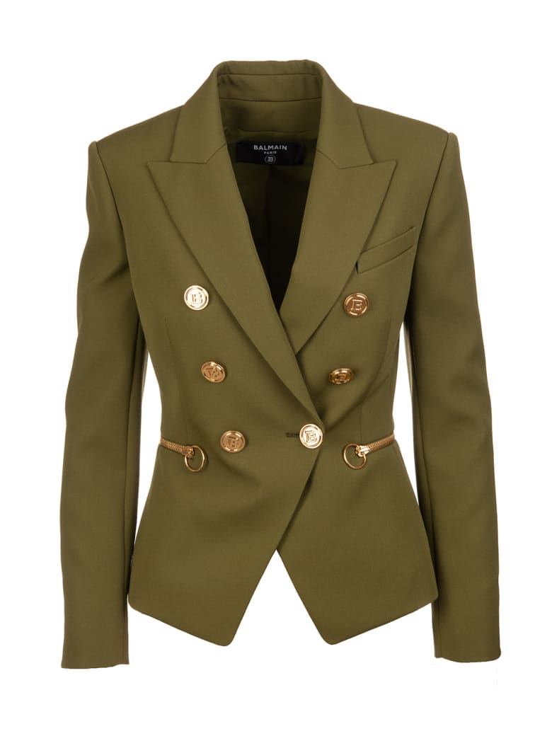 olive green double breasted blazer