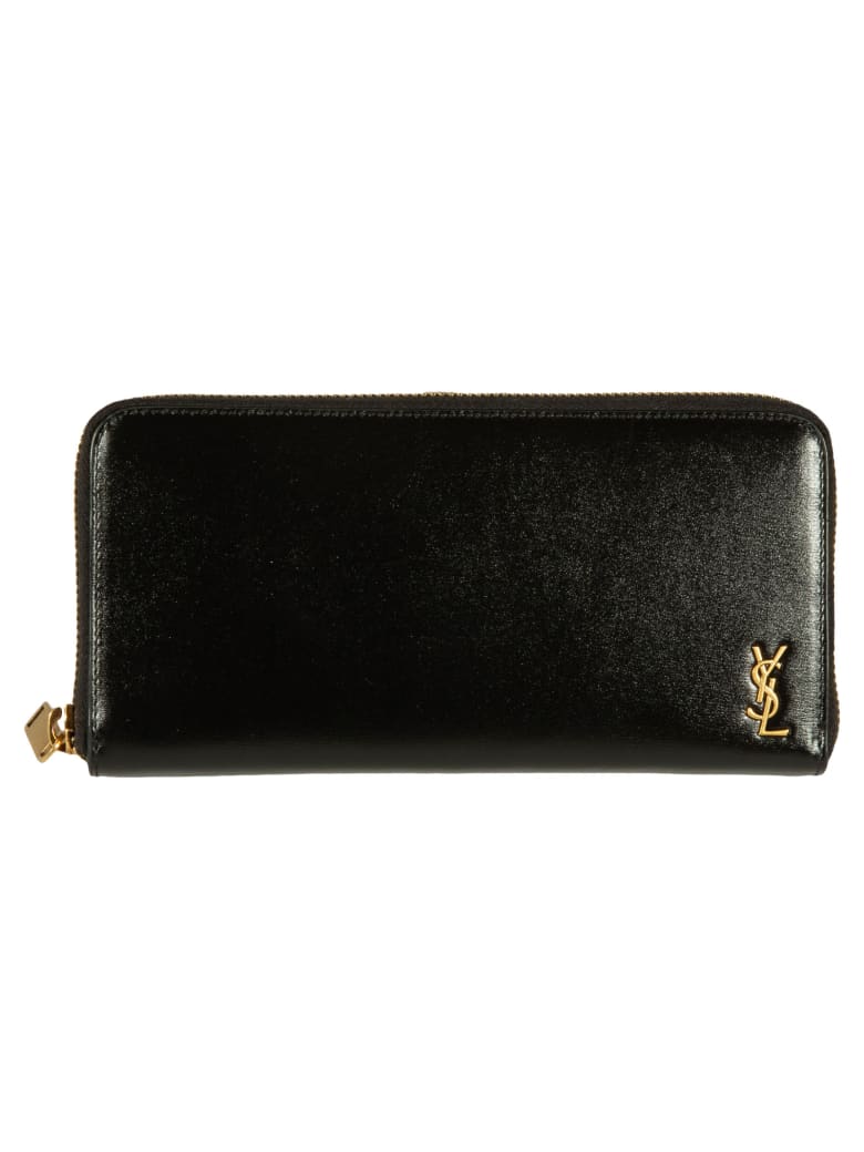 Saint Laurent Logo Plaque Zip-around Wallet - Black