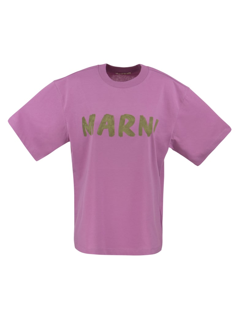 Marni Cotton Jersey T-shirt With Marni Print - Pink
