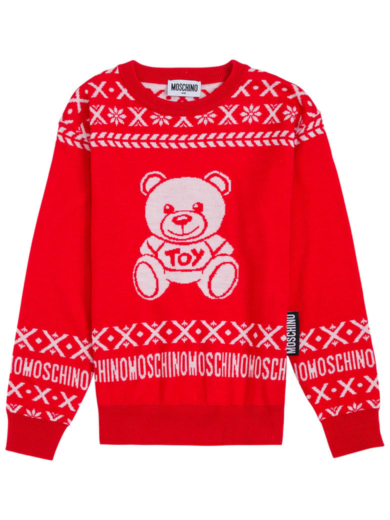 Moschino Red Wool Sweater With Teddy Bear Print - Red