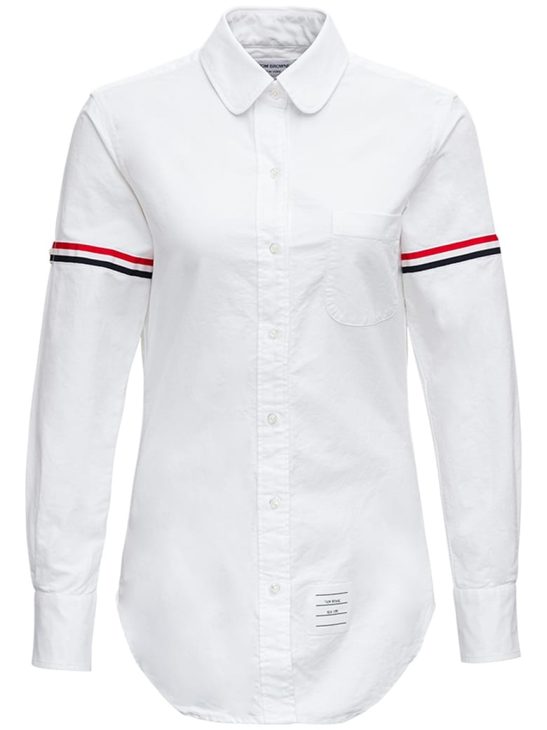 Thom Browne White Cotton Shirt With Rwb Stripe Inserts - White