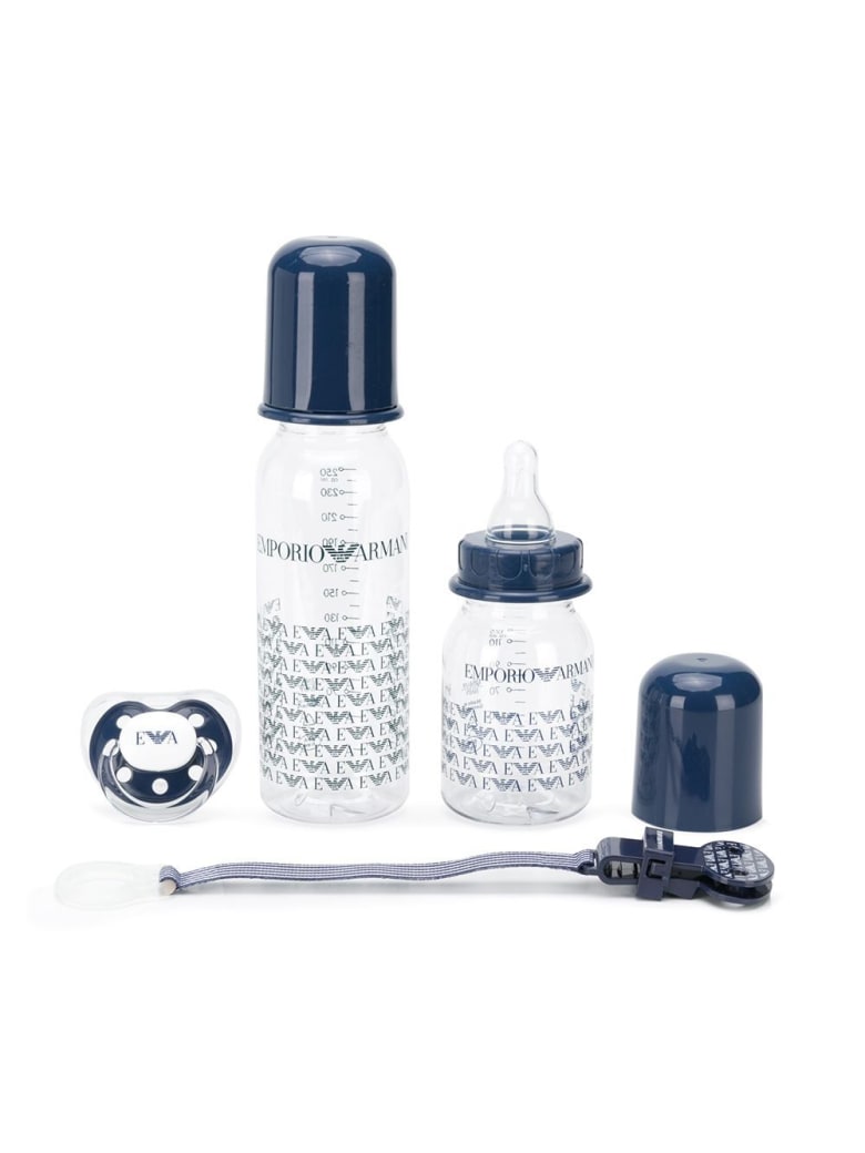 Emporio Armani Baby Bottle And Pacifier Set With Logo - Blu